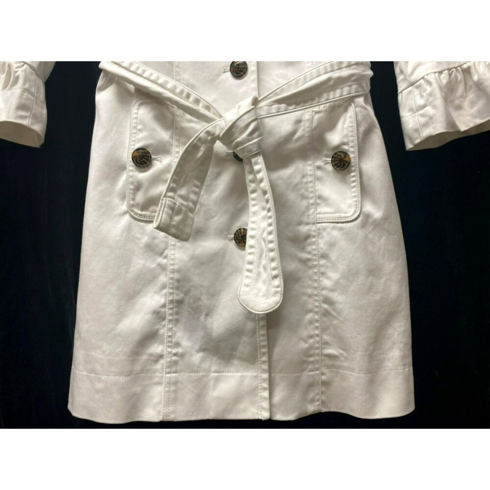 Marvin Richards White Trench Coat Tortoiseshell Buttons & Belted Waist Size S - Picture 4 of 9
